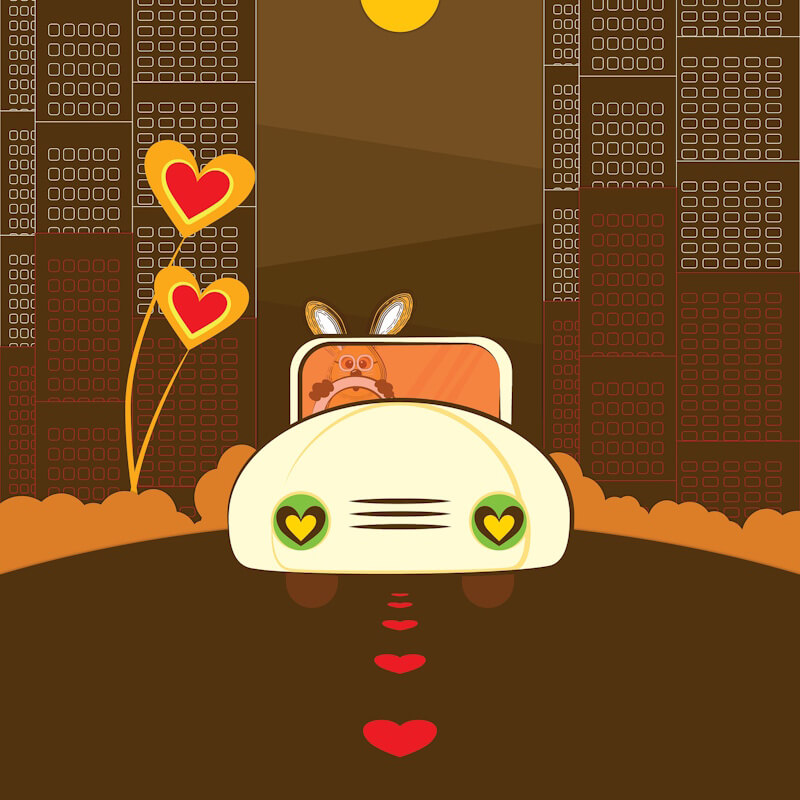 Car road and heart